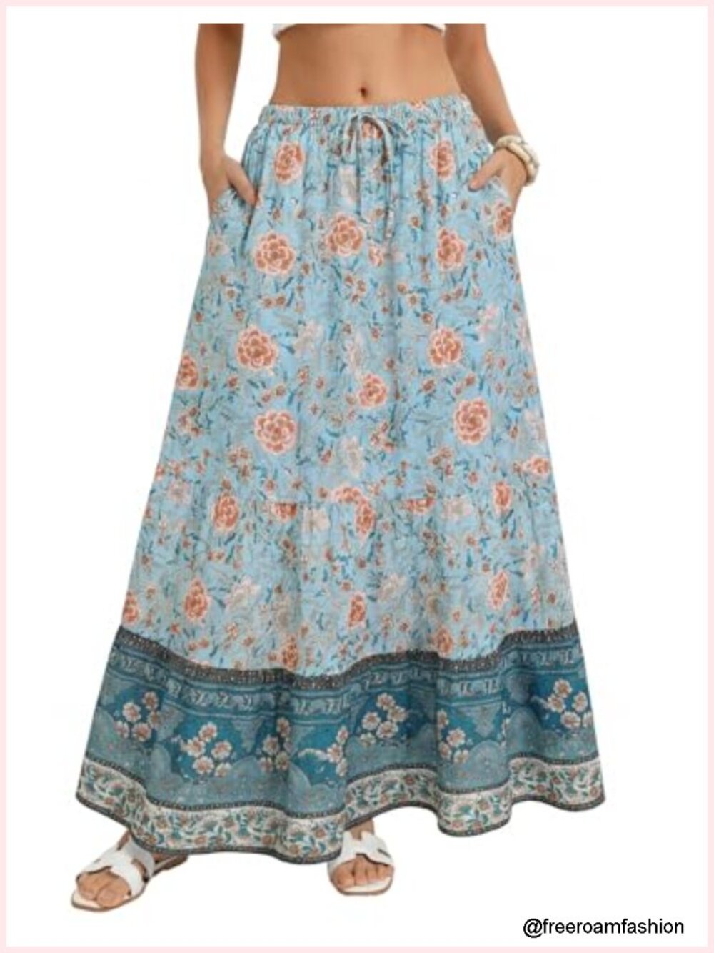 Floral A-Line Maxi Skirt with Pockets, Tiered Boho Long Skirt Summer